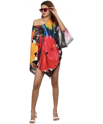 ♥ Womens Turkish Kaftan Kimono Maxi Dress Caftan Beach Swimsuit Cover up Loungewear Multi Parrot Feather1 $10.10 Swimsuits