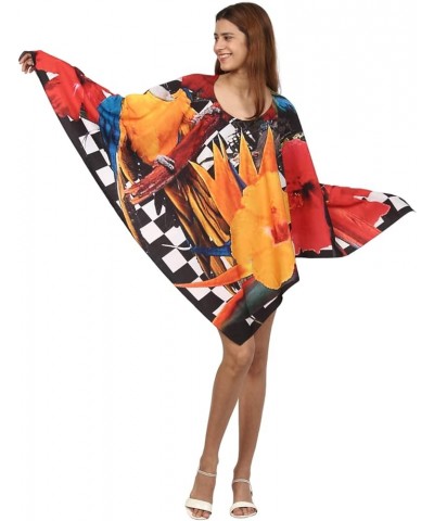 ♥ Womens Turkish Kaftan Kimono Maxi Dress Caftan Beach Swimsuit Cover up Loungewear Multi Parrot Feather1 $10.10 Swimsuits