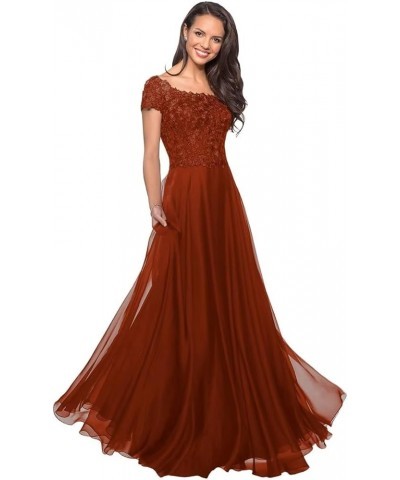 Short Sleeves Mother of The Bride Dresses for Wedding Guests Laces Appliques Chiffon Formal Evening Party Gowns Rust $37.26 D...