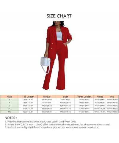 Women 2 Pieces Lapel Collar Blazer with Wide Leg Work Pants Casual Plain Color Business Office Suit Set Red $18.37 Suits