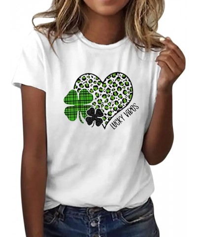 YUAEEEN St Patricks Day Shirt Women Lucky Clover Graphic Sweatshirt Short Sleeve T-Shirts Loose Tee Tops O1 F-white $6.35 T-S...