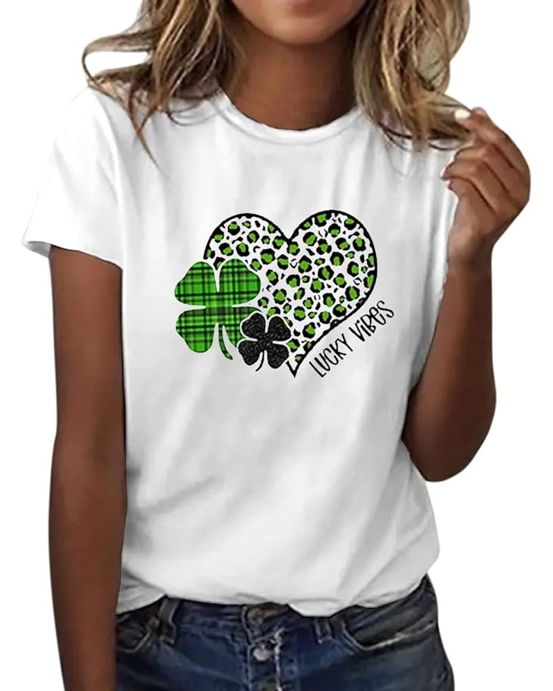 YUAEEEN St Patricks Day Shirt Women Lucky Clover Graphic Sweatshirt Short Sleeve T-Shirts Loose Tee Tops O1 F-white $6.35 T-S...