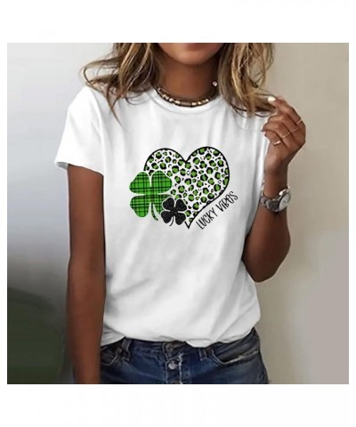 YUAEEEN St Patricks Day Shirt Women Lucky Clover Graphic Sweatshirt Short Sleeve T-Shirts Loose Tee Tops O1 F-white $6.35 T-S...