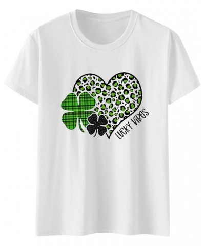 YUAEEEN St Patricks Day Shirt Women Lucky Clover Graphic Sweatshirt Short Sleeve T-Shirts Loose Tee Tops O1 F-white $6.35 T-S...