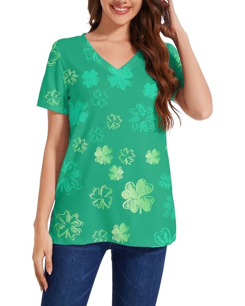 St Patricks Day Shirt for Women,Valentines Day Shirts Short Sleeve Graphic Tees Shamrock Floral $11.21 T-Shirts