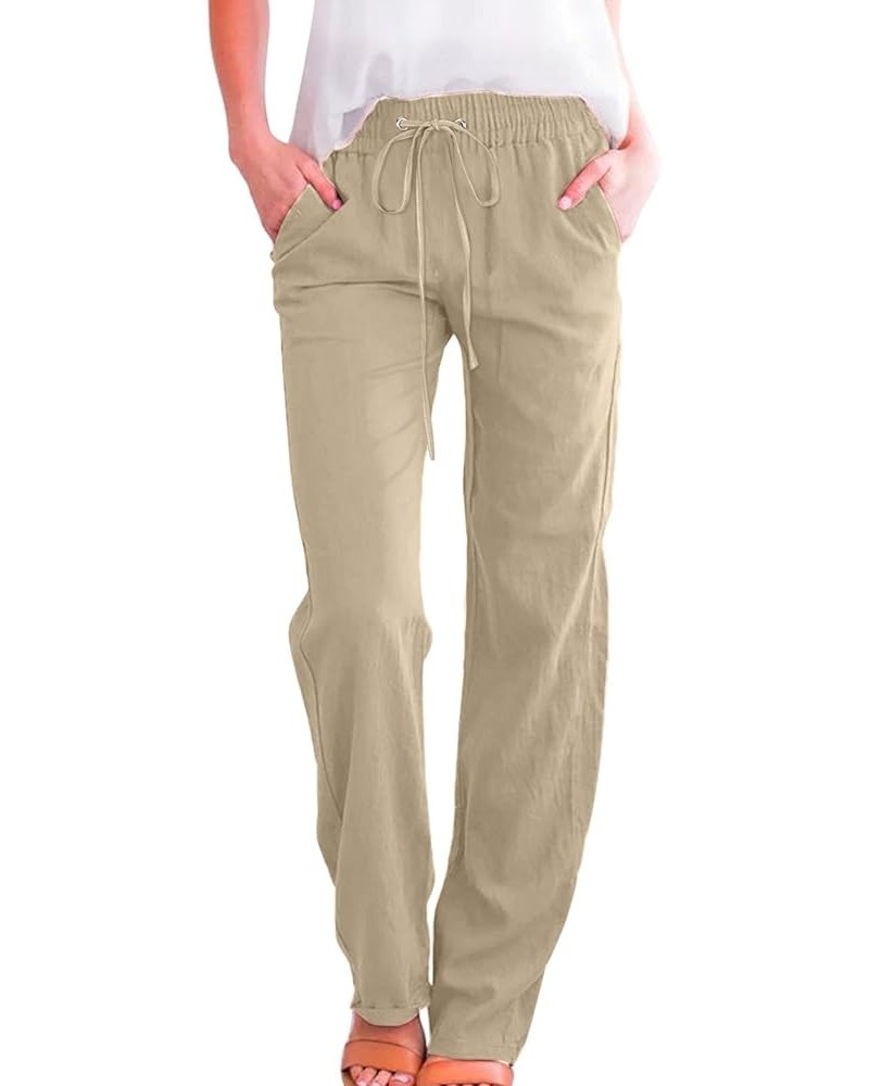 Linen Pants Women Summer Capri Women's Cotton Linen Capris Lightweight Baggy Cropped Lounge Trousers Beige $8.61 Pants