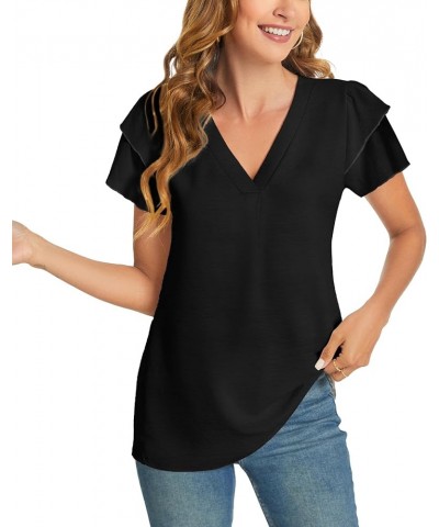 Womens Summer Casual Dressy Tops Ruffle Short Sleeve V Neck Blouses 2024 Trendy Shirts Black $10.79 Blouses