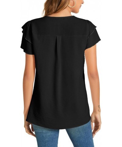 Womens Summer Casual Dressy Tops Ruffle Short Sleeve V Neck Blouses 2024 Trendy Shirts Black $10.79 Blouses