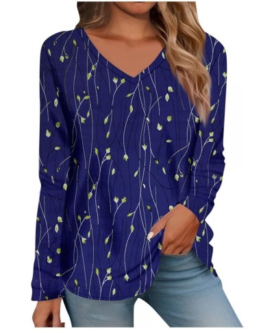 Womens Blouses Casual Basic Tops Retro Loose Shirts Cute Dressy Clothes Long Sleeve Spring Outfit 1-dark Blue $10.21 Blouses