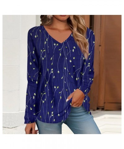 Womens Blouses Casual Basic Tops Retro Loose Shirts Cute Dressy Clothes Long Sleeve Spring Outfit 1-dark Blue $10.21 Blouses