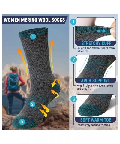 Womens Merino Wool Hiking Socks Thermal Warm Walking Boot Winter Crew Cushion Work Socks 5 Pairs Grey $9.87 Socks