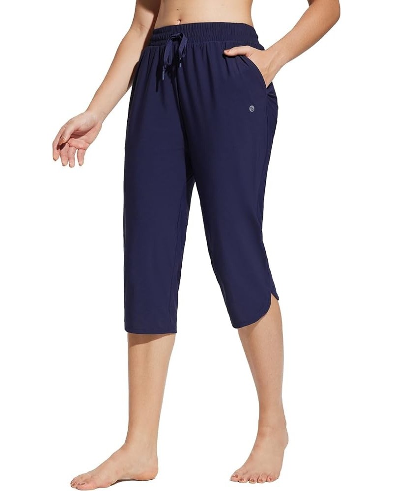 Women's 2024 18" Swim Capris Regular Fit Quick Dry Swimming Pants Cropped Beach Pants UPF50+ with Pockets Navy $22.79 Swimsuits