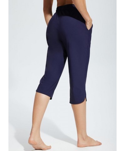 Women's 2024 18" Swim Capris Regular Fit Quick Dry Swimming Pants Cropped Beach Pants UPF50+ with Pockets Navy $22.79 Swimsuits