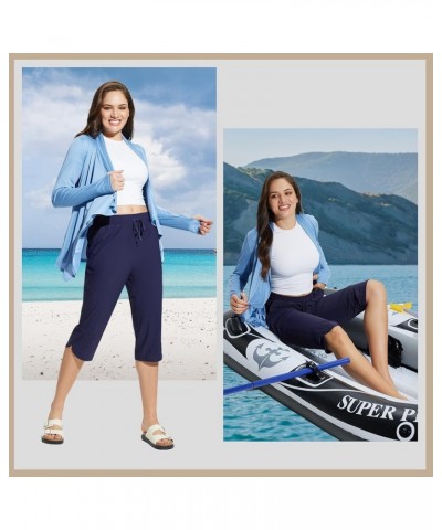 Women's 2024 18" Swim Capris Regular Fit Quick Dry Swimming Pants Cropped Beach Pants UPF50+ with Pockets Navy $22.79 Swimsuits