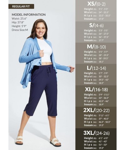 Women's 2024 18" Swim Capris Regular Fit Quick Dry Swimming Pants Cropped Beach Pants UPF50+ with Pockets Navy $22.79 Swimsuits