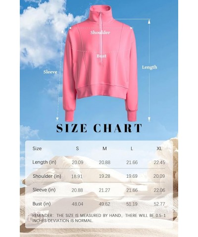 Women Half Zip Cropped Hoodies Sweatshirt Pullover Long Sleeve with Pockets Solid Color Fashion 2024 Pink $13.74 Hoodies & Sw...