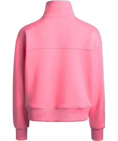 Women Half Zip Cropped Hoodies Sweatshirt Pullover Long Sleeve with Pockets Solid Color Fashion 2024 Pink $13.74 Hoodies & Sw...