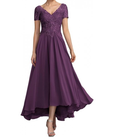 Mother of The Bride Dresses Chiffon Formal Evening Dress Tea Length Wedding Guest Dresses for Women Lace Plum $38.78 Dresses