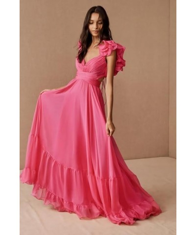 Women's Chiffon Ruffle Prom Dresses Ruched A Line Evening Formal Gowns Long V Neck Wedding Guest Dresses Turquoise $39.04 Dre...