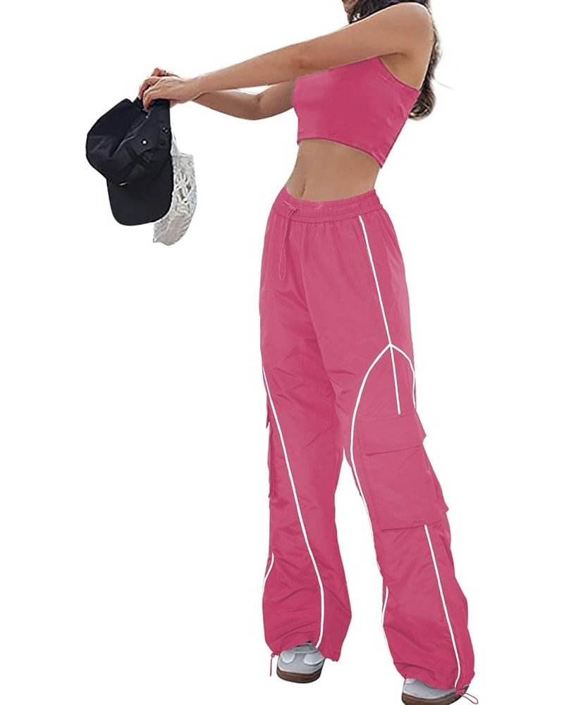 Parachute Pants for Women Y2K Baggy Cargo Pants with Pockets Trendy Wide Leg Trousers Pink $12.41 Pants