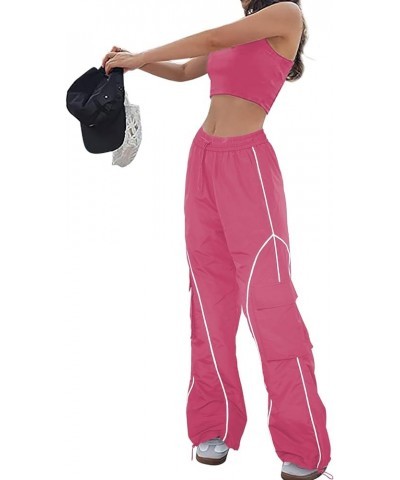 Parachute Pants for Women Y2K Baggy Cargo Pants with Pockets Trendy Wide Leg Trousers Pink $12.41 Pants