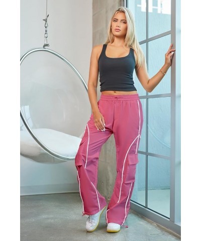 Parachute Pants for Women Y2K Baggy Cargo Pants with Pockets Trendy Wide Leg Trousers Pink $12.41 Pants