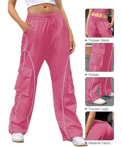 Parachute Pants for Women Y2K Baggy Cargo Pants with Pockets Trendy Wide Leg Trousers Pink $12.41 Pants