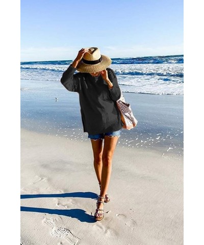 Women's Casual Crew Neck Side Split Pullover Sweater Loose Long Sleeve Jumper Top Black $20.40 Sweaters