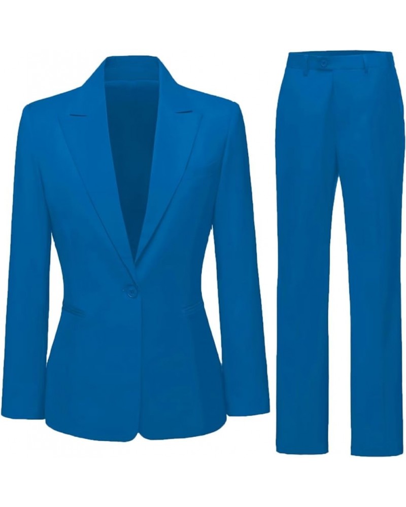 Women's 2 Piece Suit One Button Business Work Office Pants Suits Slim Fit Blazer Jacket Pants Set for Women Blue $22.90 Suits