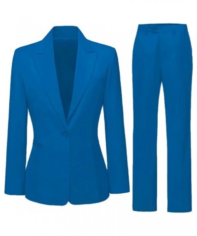 Women's 2 Piece Suit One Button Business Work Office Pants Suits Slim Fit Blazer Jacket Pants Set for Women Blue $22.90 Suits