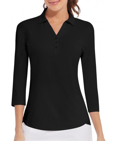 Women's Polo Shirt 3/4 Long Sleeve Golf Quick Dry T Shirts UPF 50+ Athletic Casual Work Shirts Tops for Women 3/4 Sleeve-blac...