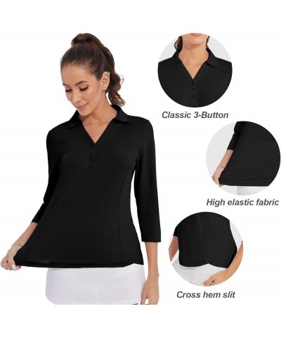 Women's Polo Shirt 3/4 Long Sleeve Golf Quick Dry T Shirts UPF 50+ Athletic Casual Work Shirts Tops for Women 3/4 Sleeve-blac...