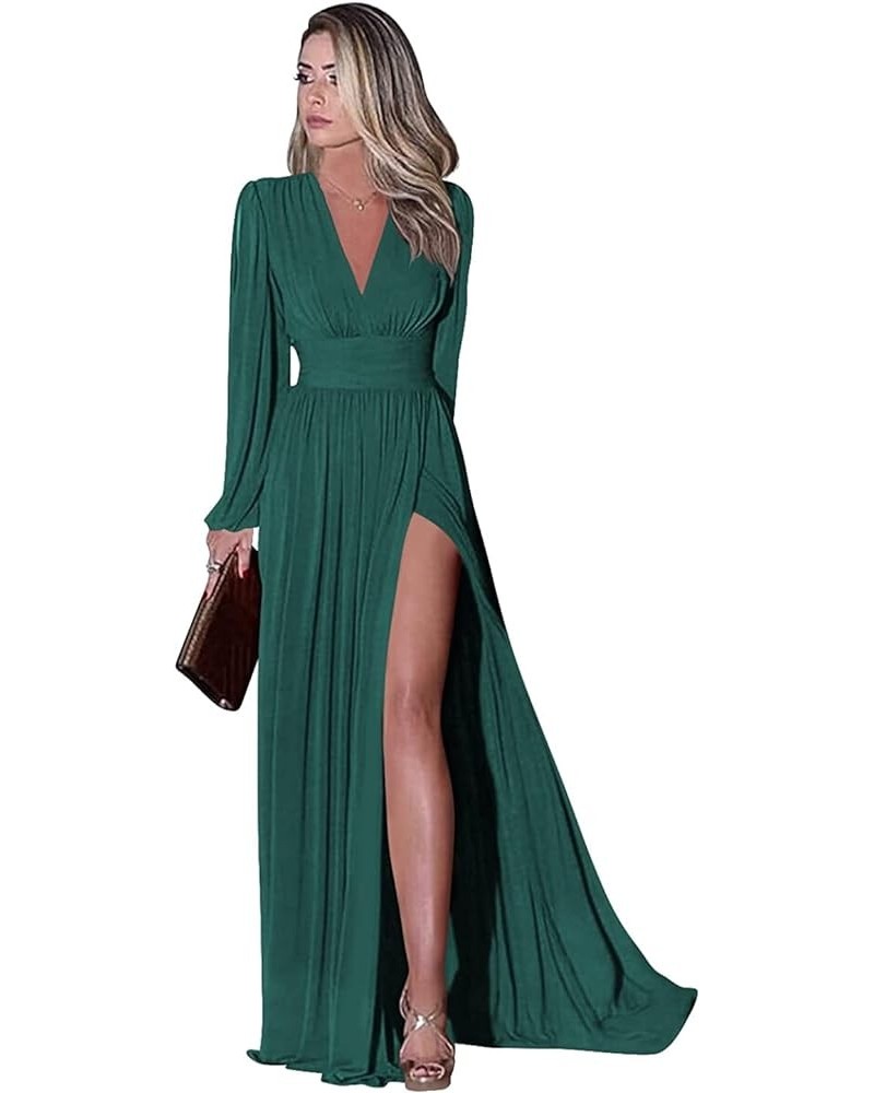 V Neck Bridesmaid Dresses for Wedding Chiffon Formal Dress with Slit Long Evening Party Gown Peacock $16.80 Dresses