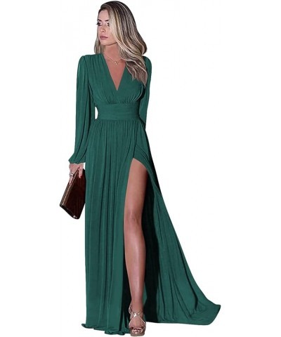 V Neck Bridesmaid Dresses for Wedding Chiffon Formal Dress with Slit Long Evening Party Gown Peacock $16.80 Dresses