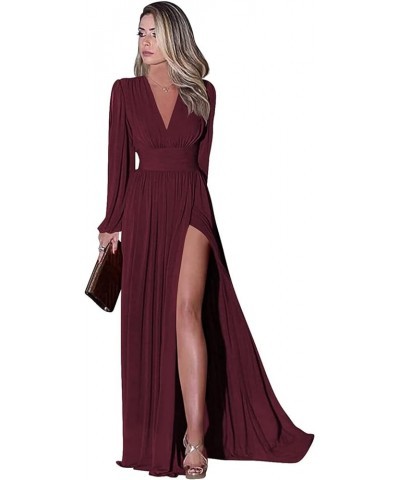 V Neck Bridesmaid Dresses for Wedding Chiffon Formal Dress with Slit Long Evening Party Gown Peacock $16.80 Dresses