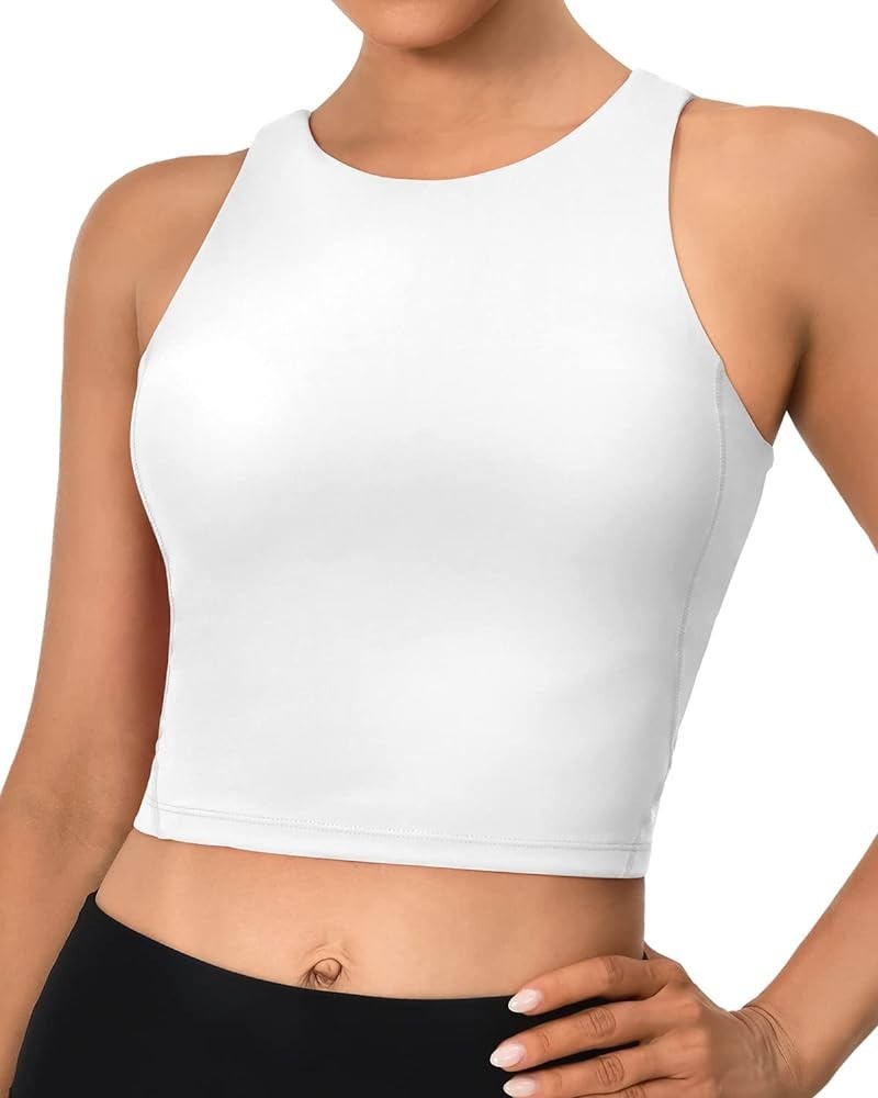 Padded Sports Bras for Women, Longline Cropped Tank Top Fitness Running Yoga Workout Crop Tops 2 White $11.19 Lingerie