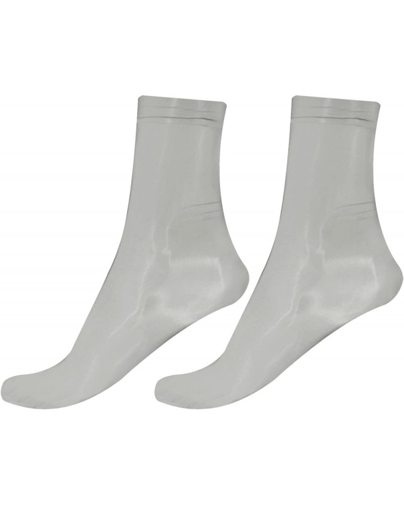 Nylon Oil Shiny Sheer Ankle Length Socks Thin Hosiery with Reinforced Toe for Women Men Grey $7.13 Socks