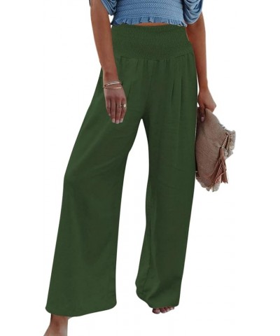 Linen Pants Women Wide Leg Pants High Waist Palazzo Lounge Pant 2024 Summer Beach Boho Casual Trousers with Pockets A3-green~...