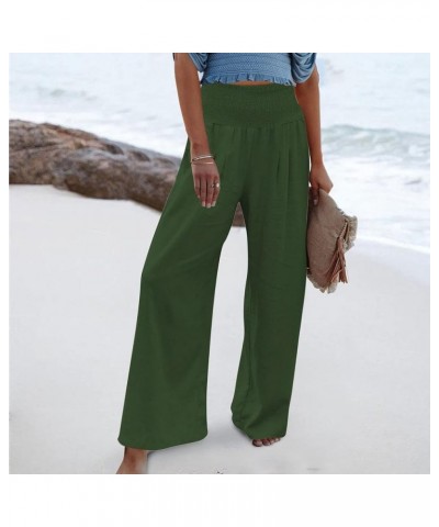 Linen Pants Women Wide Leg Pants High Waist Palazzo Lounge Pant 2024 Summer Beach Boho Casual Trousers with Pockets A3-green~...