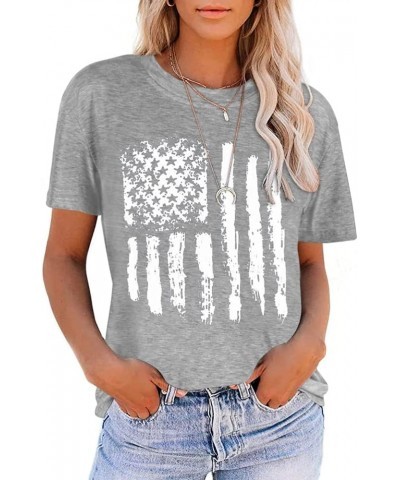 Women's American Flag Shirt Casual Fouth of July Print T-Shirts Summer Loose Patriotic Tee Tops Grey $9.17 T-Shirts