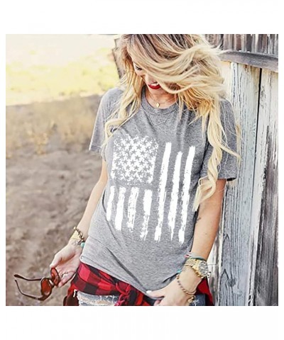 Women's American Flag Shirt Casual Fouth of July Print T-Shirts Summer Loose Patriotic Tee Tops Grey $9.17 T-Shirts