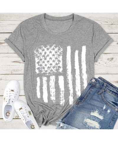 Women's American Flag Shirt Casual Fouth of July Print T-Shirts Summer Loose Patriotic Tee Tops Grey $9.17 T-Shirts