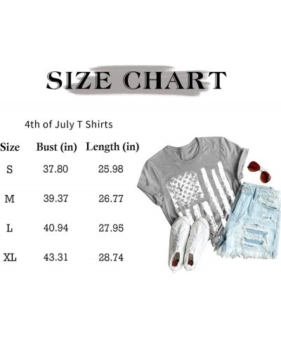 Women's American Flag Shirt Casual Fouth of July Print T-Shirts Summer Loose Patriotic Tee Tops Grey $9.17 T-Shirts