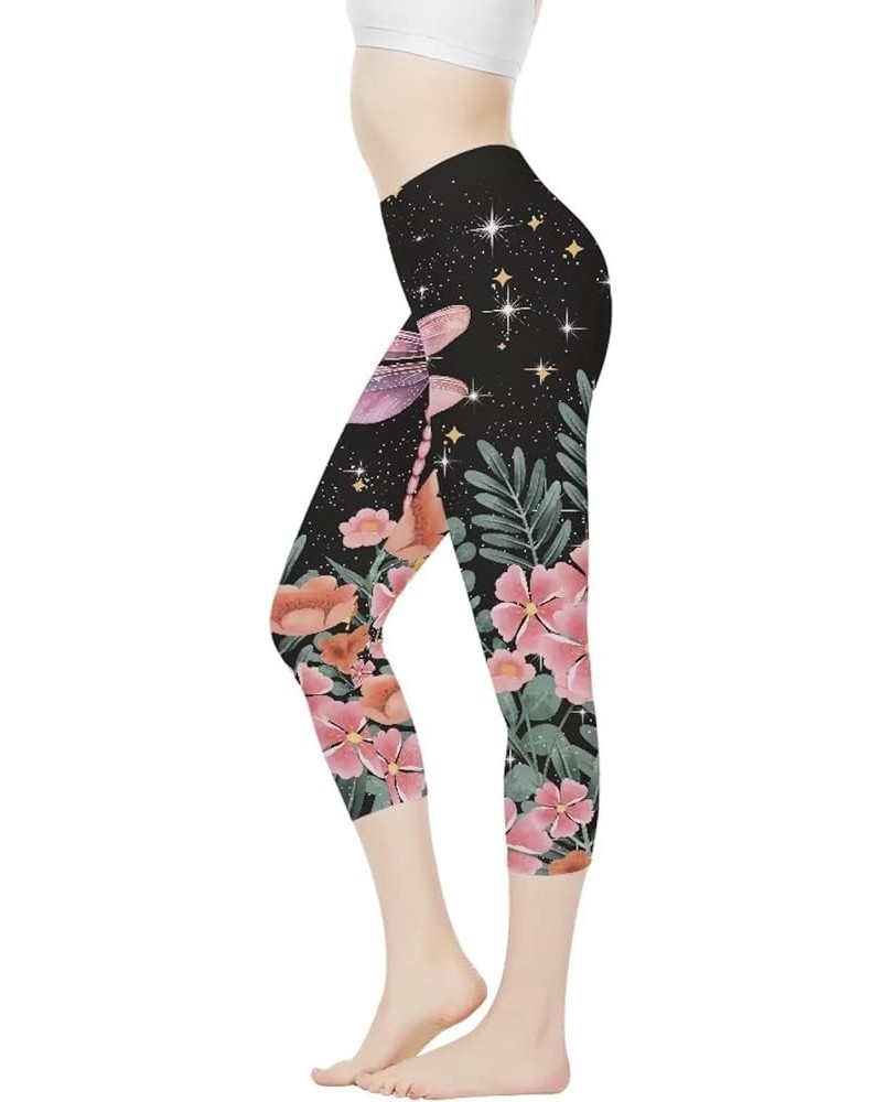 Women's Leggings High Waist Yoga Pants for Womens Workout Running Yoga Athletic Pants XS-3XL Dragonfly Moon Floral $8.84 Legg...