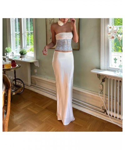 Y2K 2 Piece Maxi Skirt Set for Women Floral Strapless Tube Crop Top Bodycon Long Skirt Outfits Summer Matching set $16.41 Suits