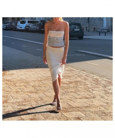 Y2K 2 Piece Maxi Skirt Set for Women Floral Strapless Tube Crop Top Bodycon Long Skirt Outfits Summer Matching set $16.41 Suits