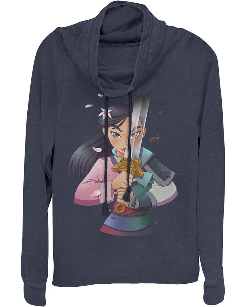 Disney Princess Anime Mulan Women's Long Sleeve Cowl Neck Pullover Navy Blue $12.59 Sweaters