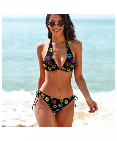 Women Halter Bikini String 2 Piece Sexy Marble Bathing Suits Swimsuits Hot Triangle Brazilian Swimwear Multicolor Dog Paw $18...