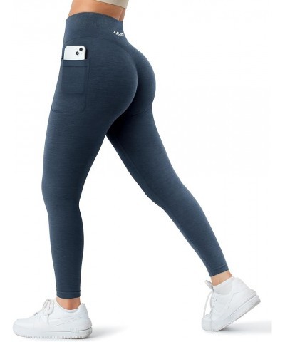 Women Seamless Workout Leggings with Pockets Scrunch Butt Lifting Gym Leggings High Waisted Yoga Pants 0 Navy Side Pockets $1...