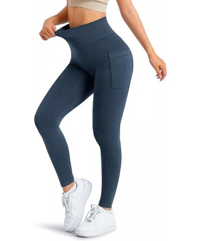 Women Seamless Workout Leggings with Pockets Scrunch Butt Lifting Gym Leggings High Waisted Yoga Pants 0 Navy Side Pockets $1...